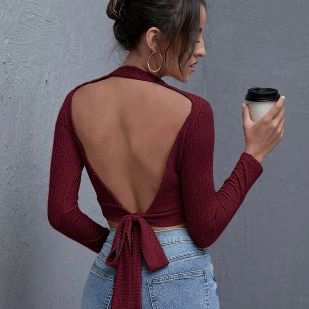 Cute maroon Long sleeve crop with tie in the back